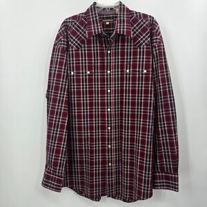 Stetson‎ Shirt Mens 2XL Red Black Plaid Western Pearl Snap Long Sleeve